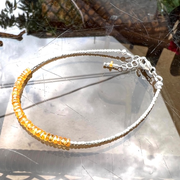 Natural Orange Sapphire Bracelet Sterling Silver and Pure Silver , 7.08" - 7.6" - Picture 5 of 9
